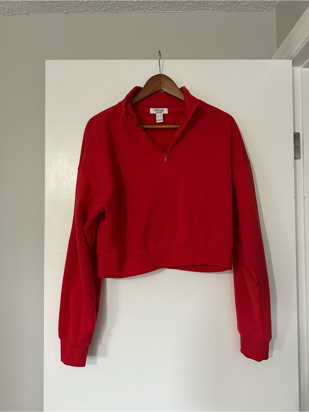 Refuge Red Cropped Quarter-Zip Sweatshirt